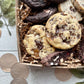Chocolate cookie gift box with toffee chocolate cookies, double chocolate cookies, espresso shortbread, and chocolate biscotti.